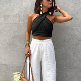 Pamuk i lan crisscross halter uska majica