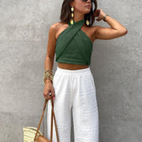 Pamuk i lan crisscross halter uska majica