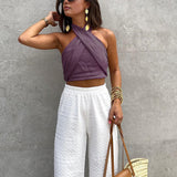 Pamuk i lan crisscross halter uska majica