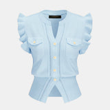 Ruffled Button-Down Knit Top