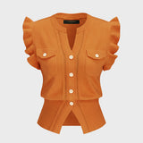 Ruffled Button-Down Knit Top
