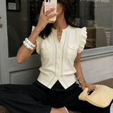 Ruffled Button-Down Knit Top