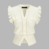 Ruffled Button-Down Knit Top