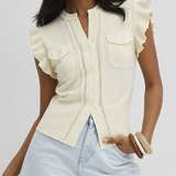 Ruffled Button-Down Knit Top
