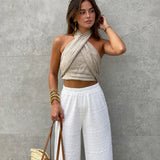 Pamuk i lan crisscross halter uska majica