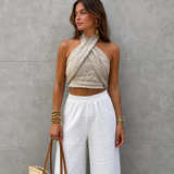 Pamuk i lan crisscross halter uska majica